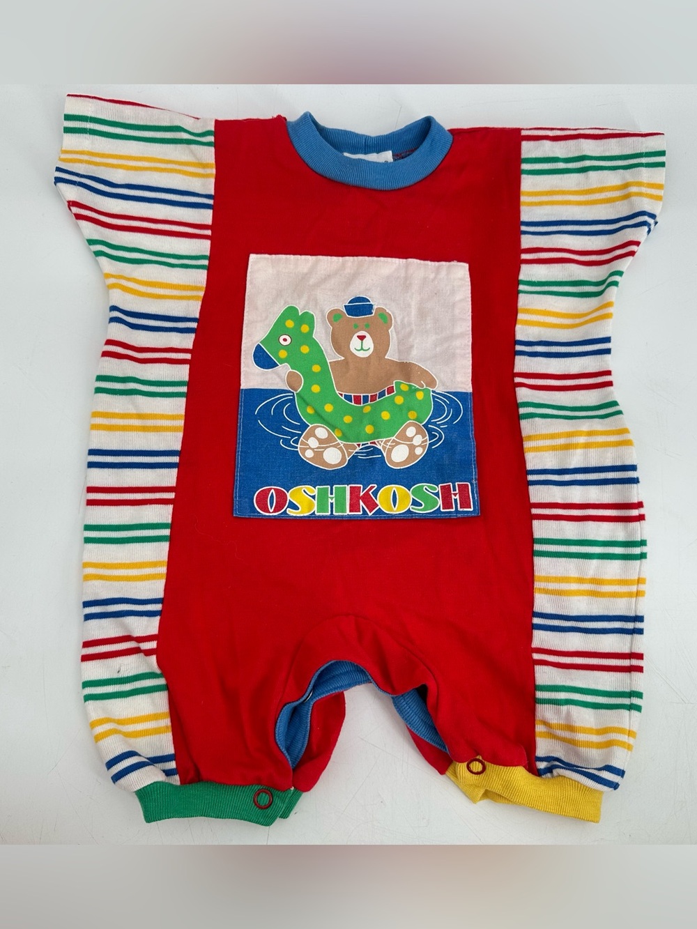Vintage 90s OshKosh Colorblock Romper 6-9 Months Baby B’Gosh Snap 100% Cotton
